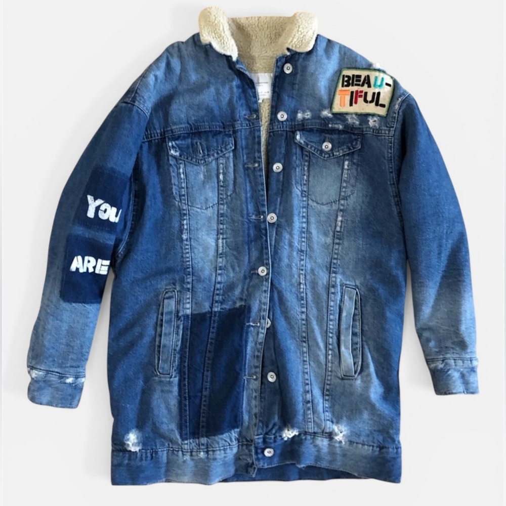 EUC ZARA FAUZ FUR DENIM JACKET SIZE S
